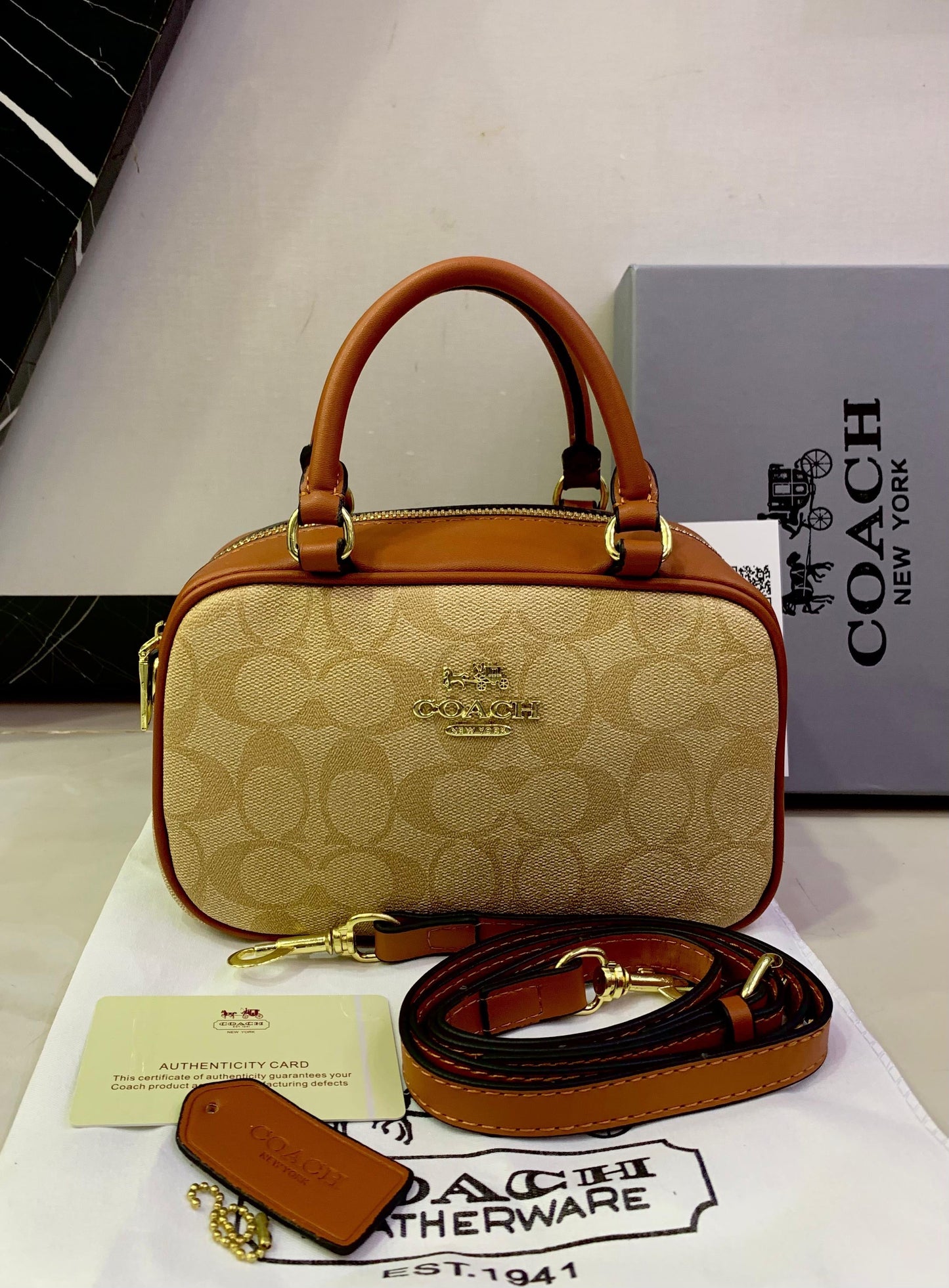 Coach Satchel Crossbody Bag in Beige Signature Canvas