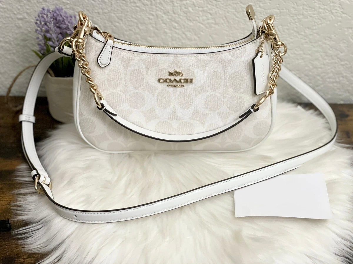 Coach Teri Shoulder Bag White Canvas