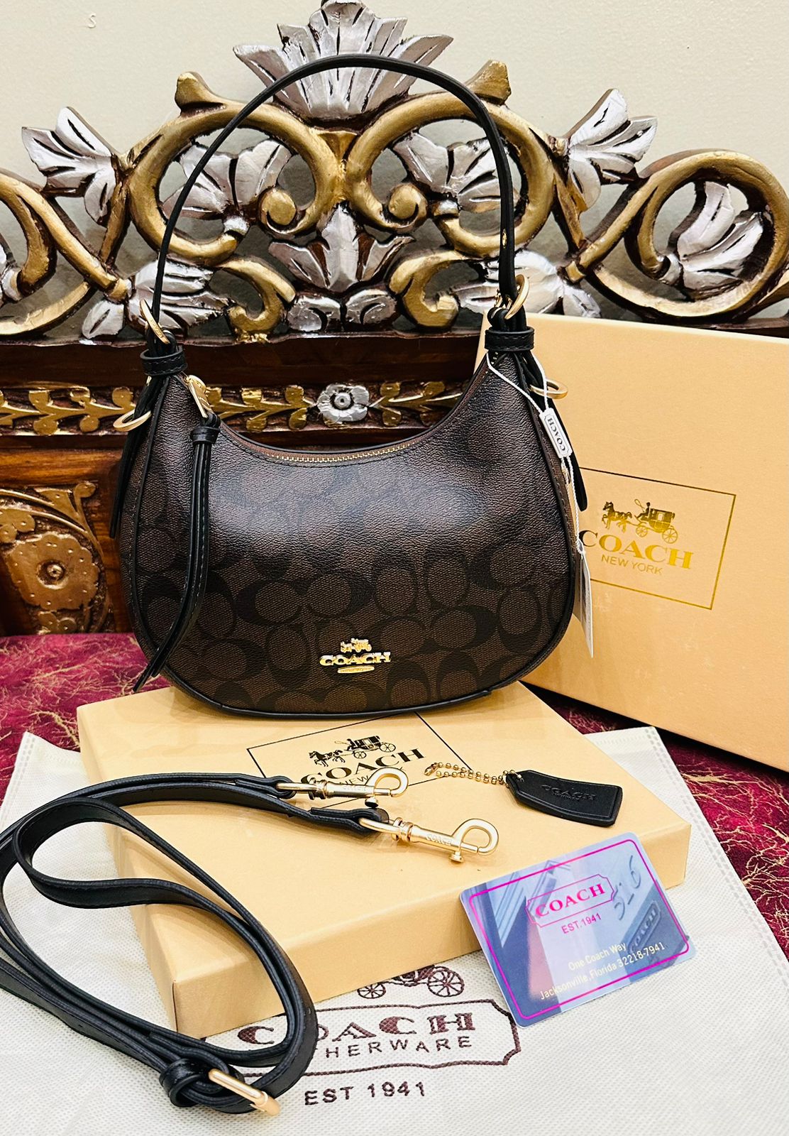 Coach Kleo Hobo in Signature Canvas (Dark Brown)