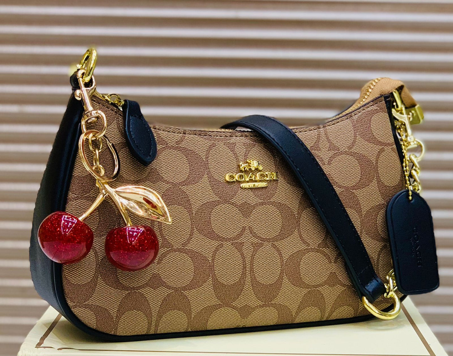 Coach Teri Shoulder Bag In Signature Canvas with Cherry Charm