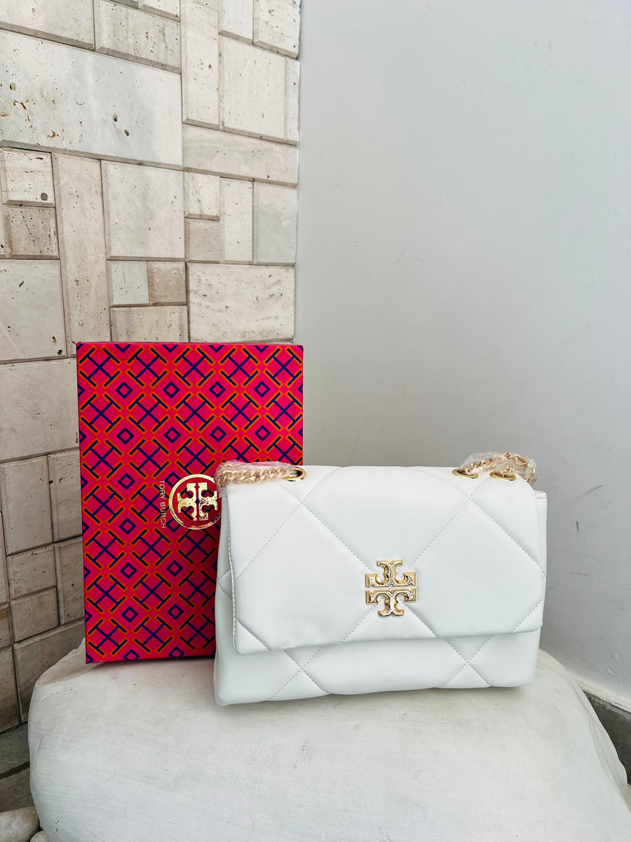 Tory Burch Kira Diamond Quilt Convertible Shoulder Bag (White)