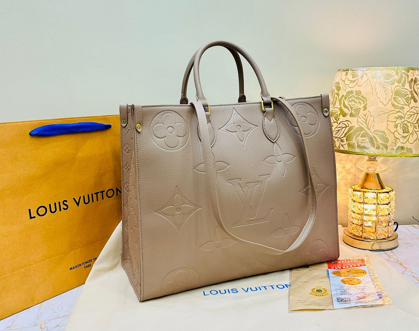 Louis Vuitton OnTheGo MM Large Tote Bag (Beige)