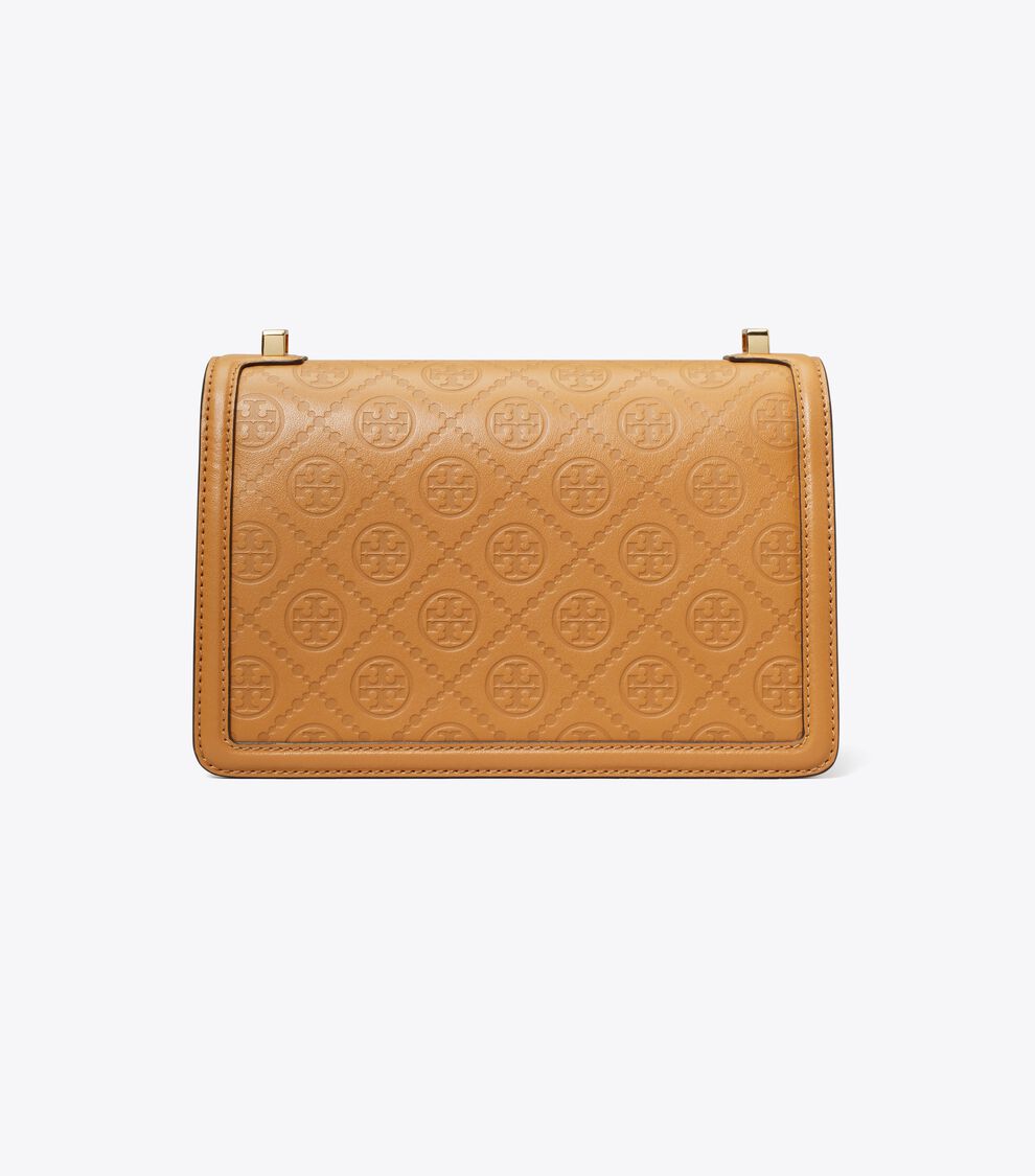 Tory Burch T Monogram Pebbled Leather Shoulder Bag (Brown)