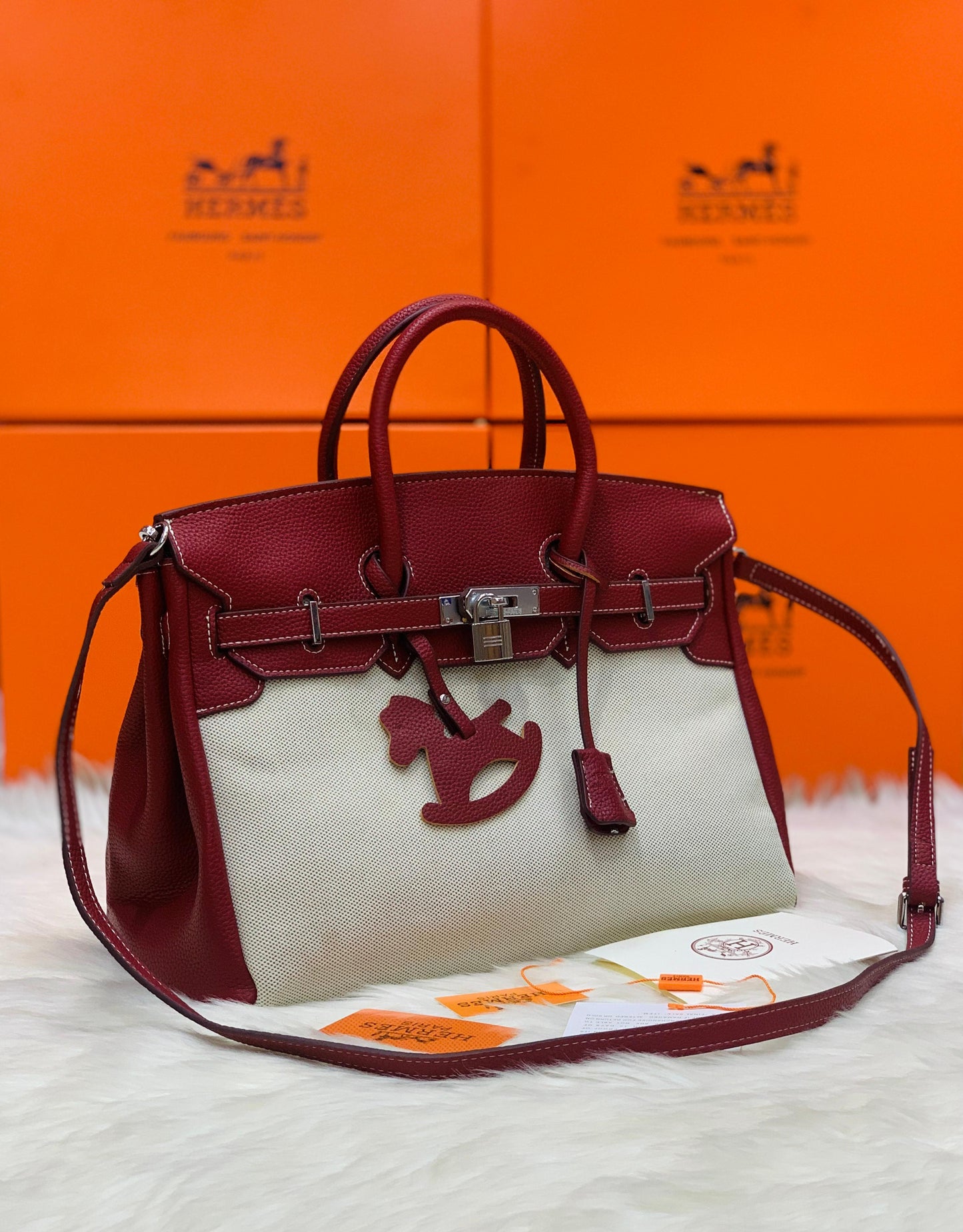 Hermes Fauve Barenia and Toile Swift Birkin 30 Tote Mehroon