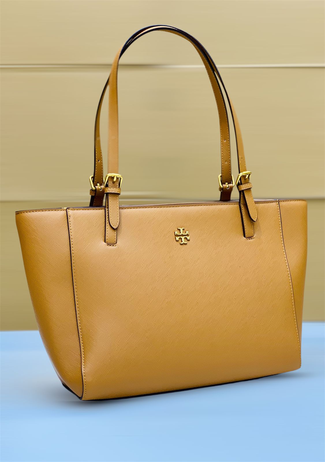 Tory Burch York Buckle Saffiano Leather Tote Bag (Brown)
