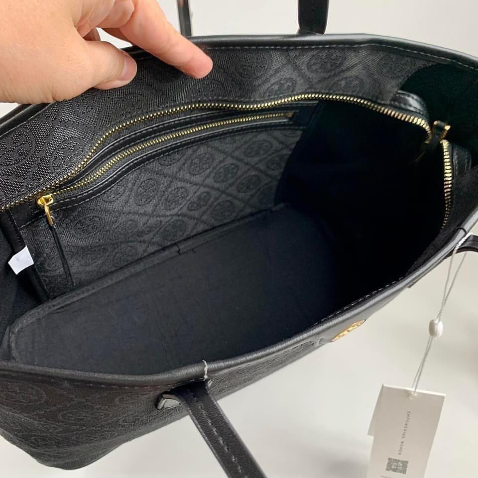 Tory Burch T Monogram Tote Bag (Black)