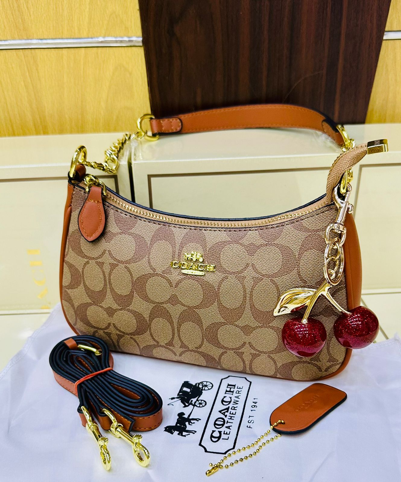 Coach Teri Shoulder Bag In Signature Canvas with Cherry Charm