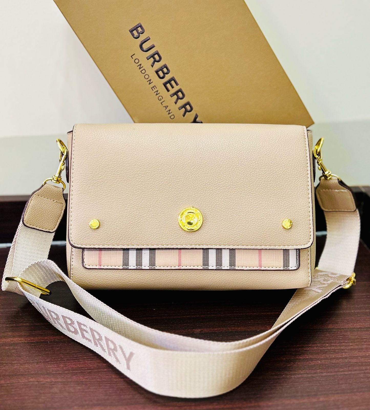 BURBERRY Pebbled Leather Vintage Check Crossbody Bag