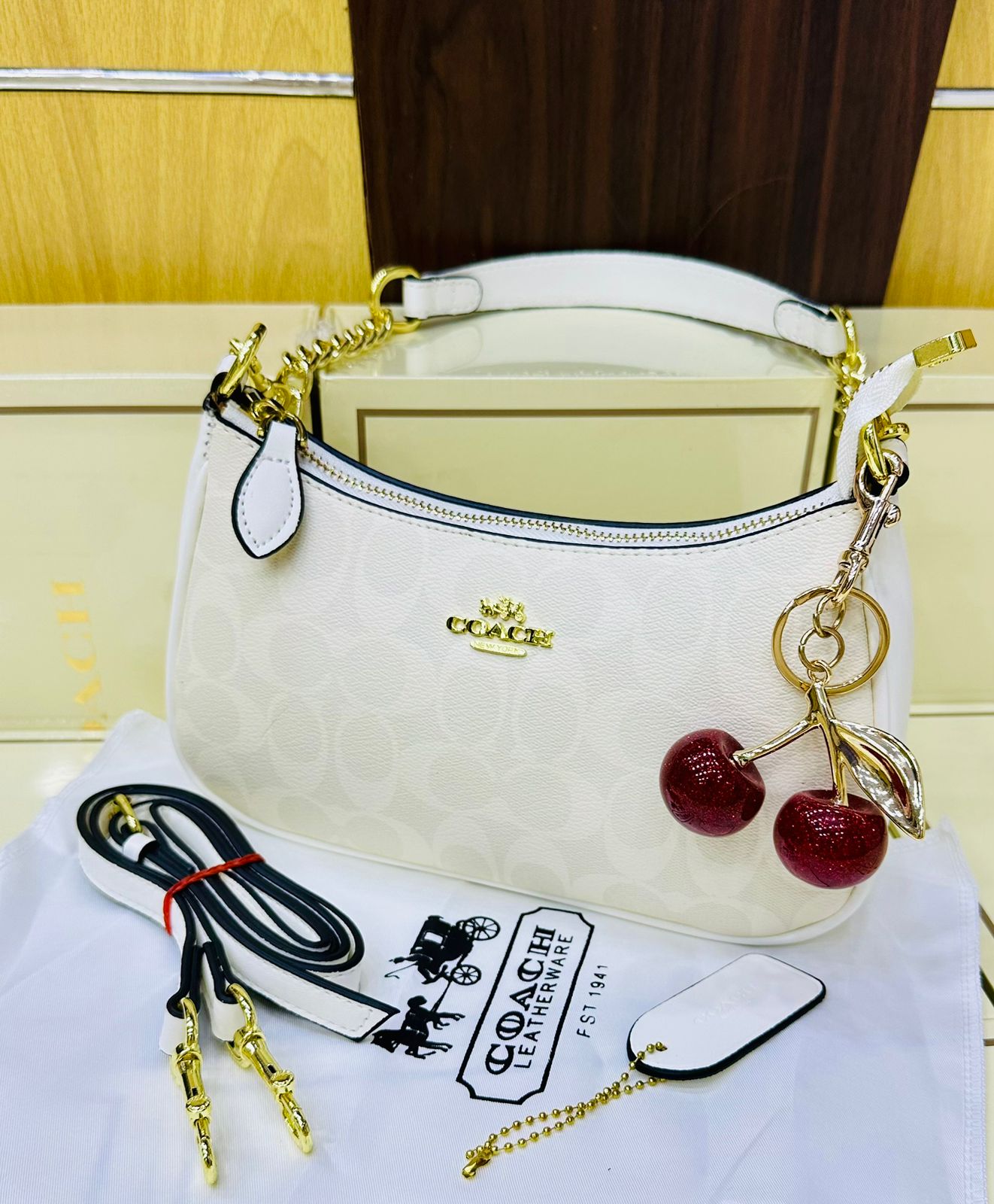 Coach Teri Shoulder Bag In Signature Canvas with Cherry Charm