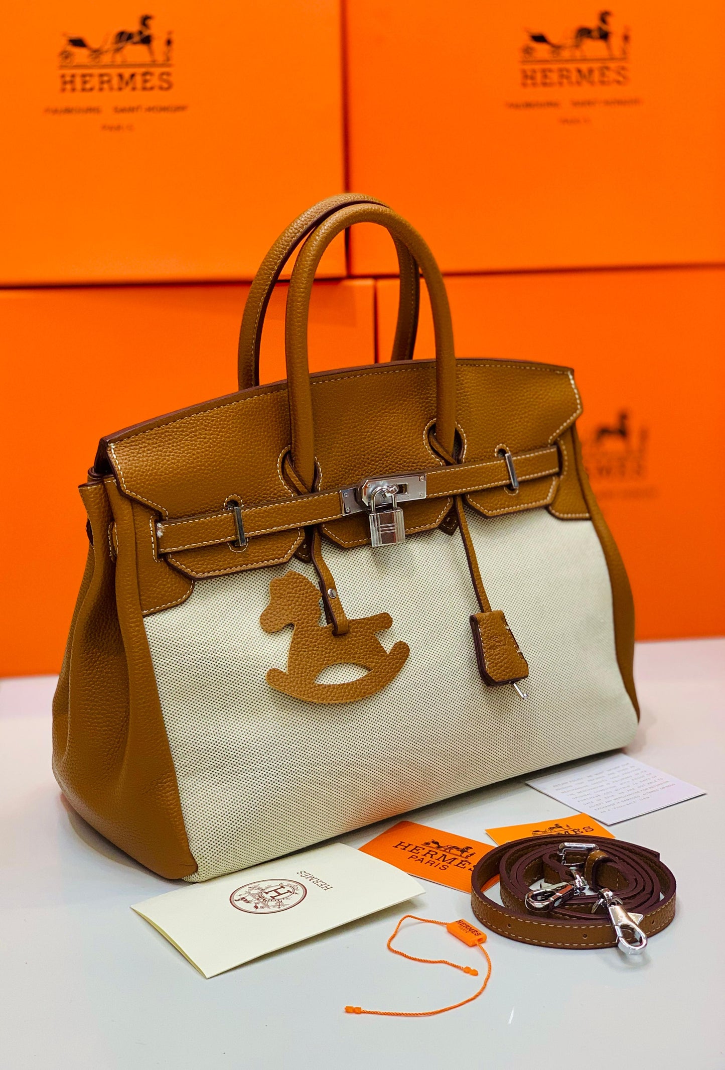 Hermes Fauve Barenia and Toile Swift Birkin 30 Tote