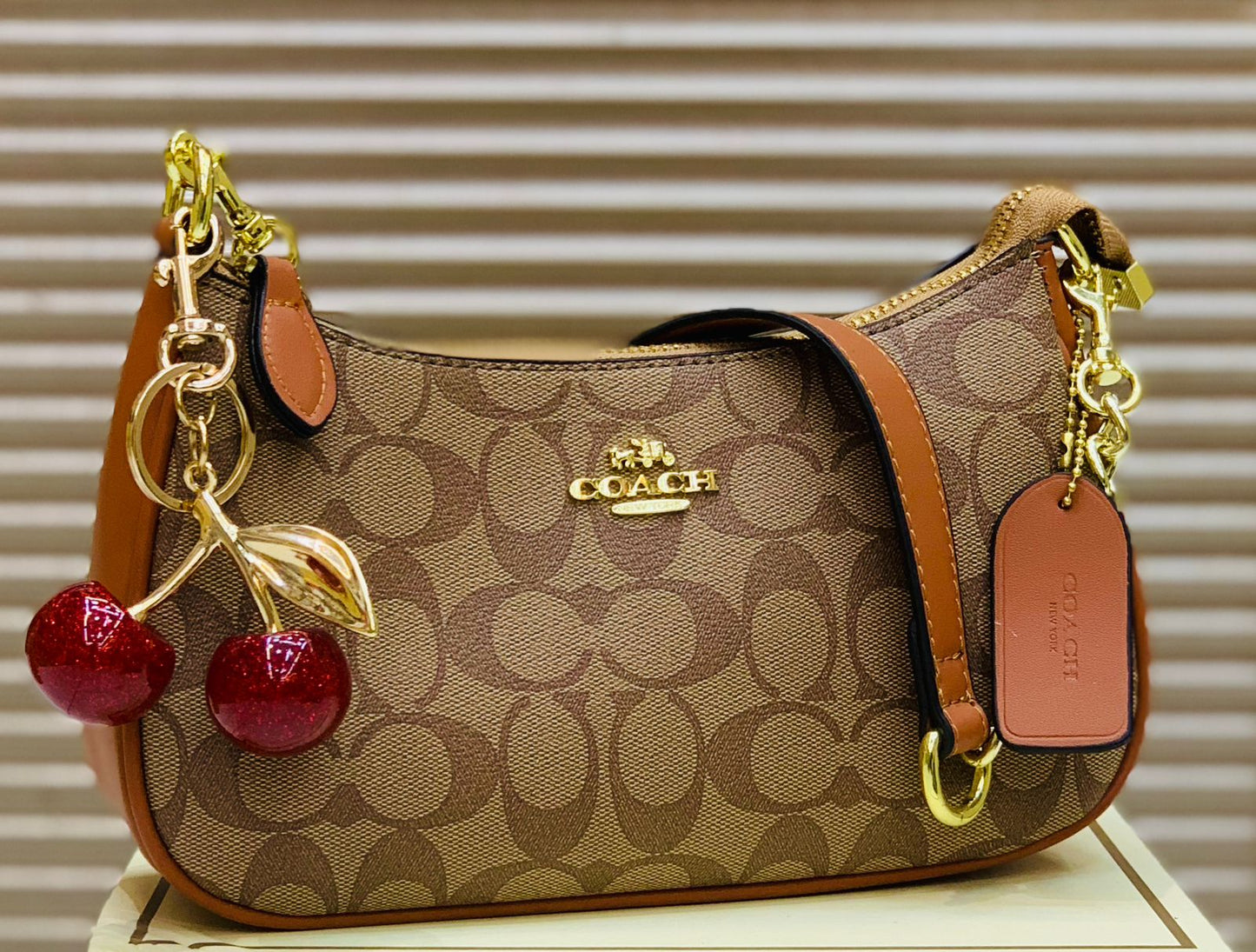 Coach Teri Shoulder Bag In Signature Canvas with Cherry Charm