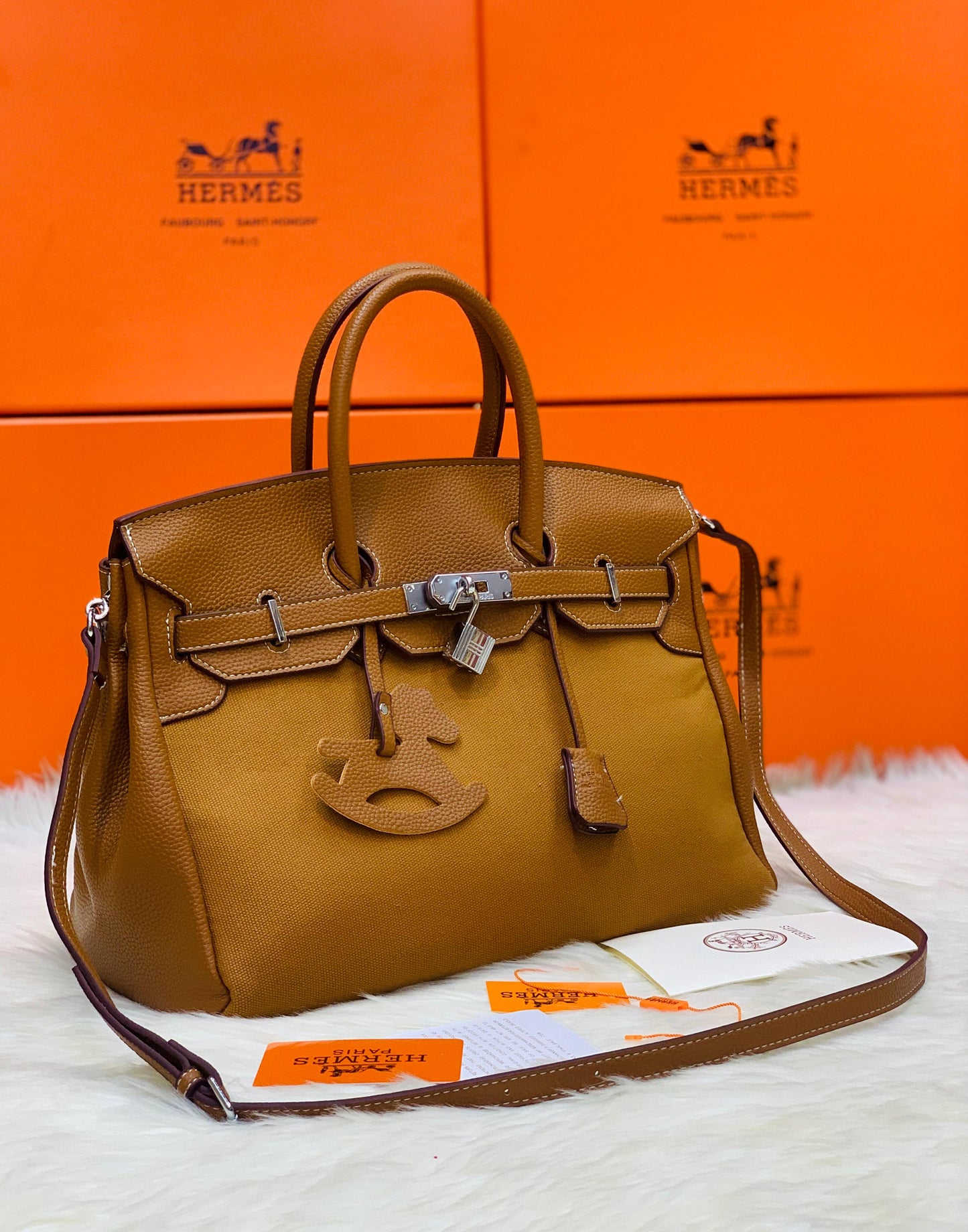 Hermes Fauve Barenia and Toile Swift Birkin 30 Tote