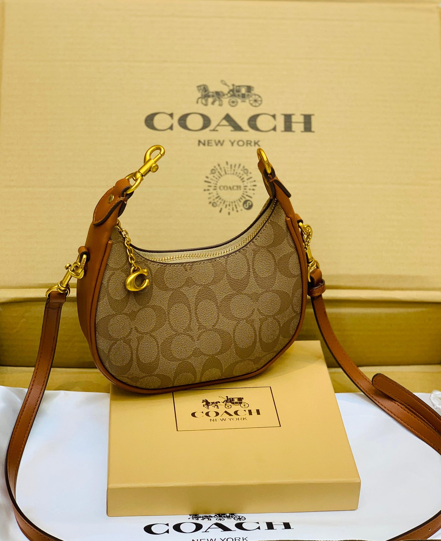 Coach Jonie Bag in Signature Canvas (Tan Caramel)