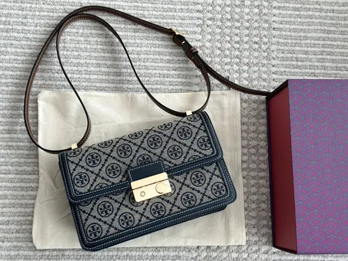Tory Burch T Monogram Shoulder Bag (Navy)