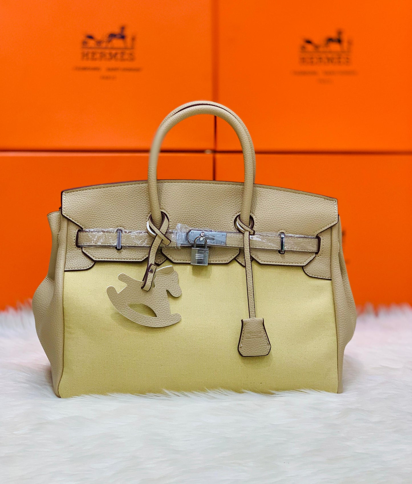 Hermes Fauve Barenia and Toile Swift Birkin 30 Tote