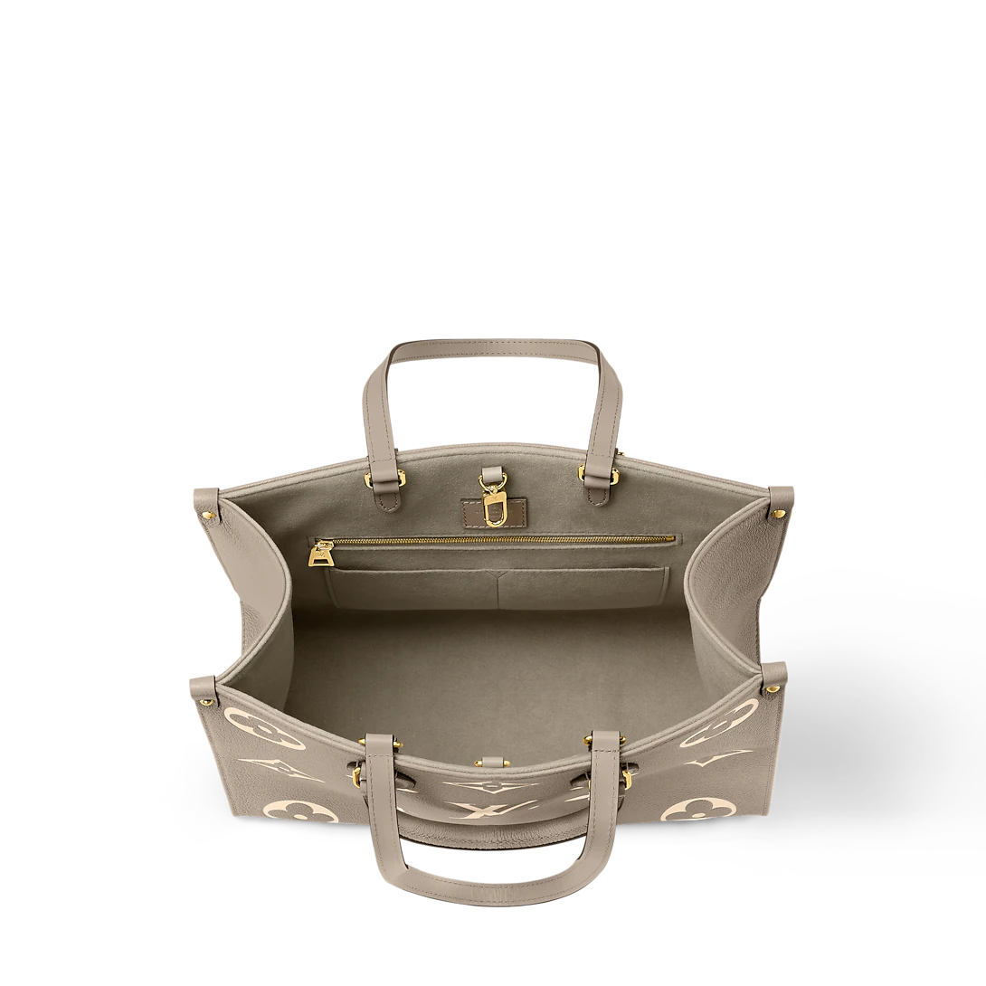 Louis Vuitton OnTheGo MM Large Tote Bag Monogram Emperinte (Beige)