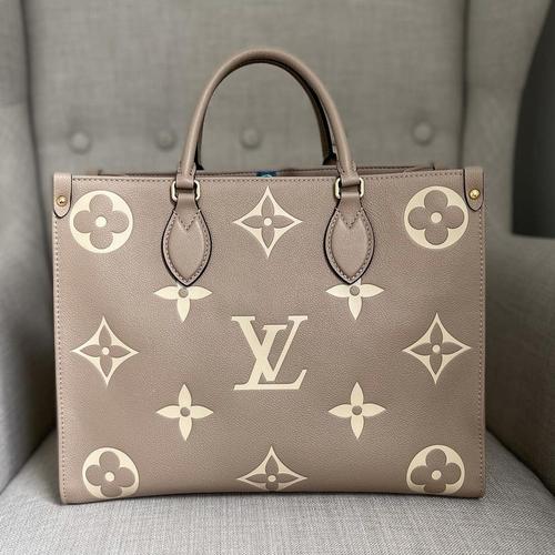 Louis Vuitton OnTheGo MM Large Tote Bag Monogram Emperinte (Beige)
