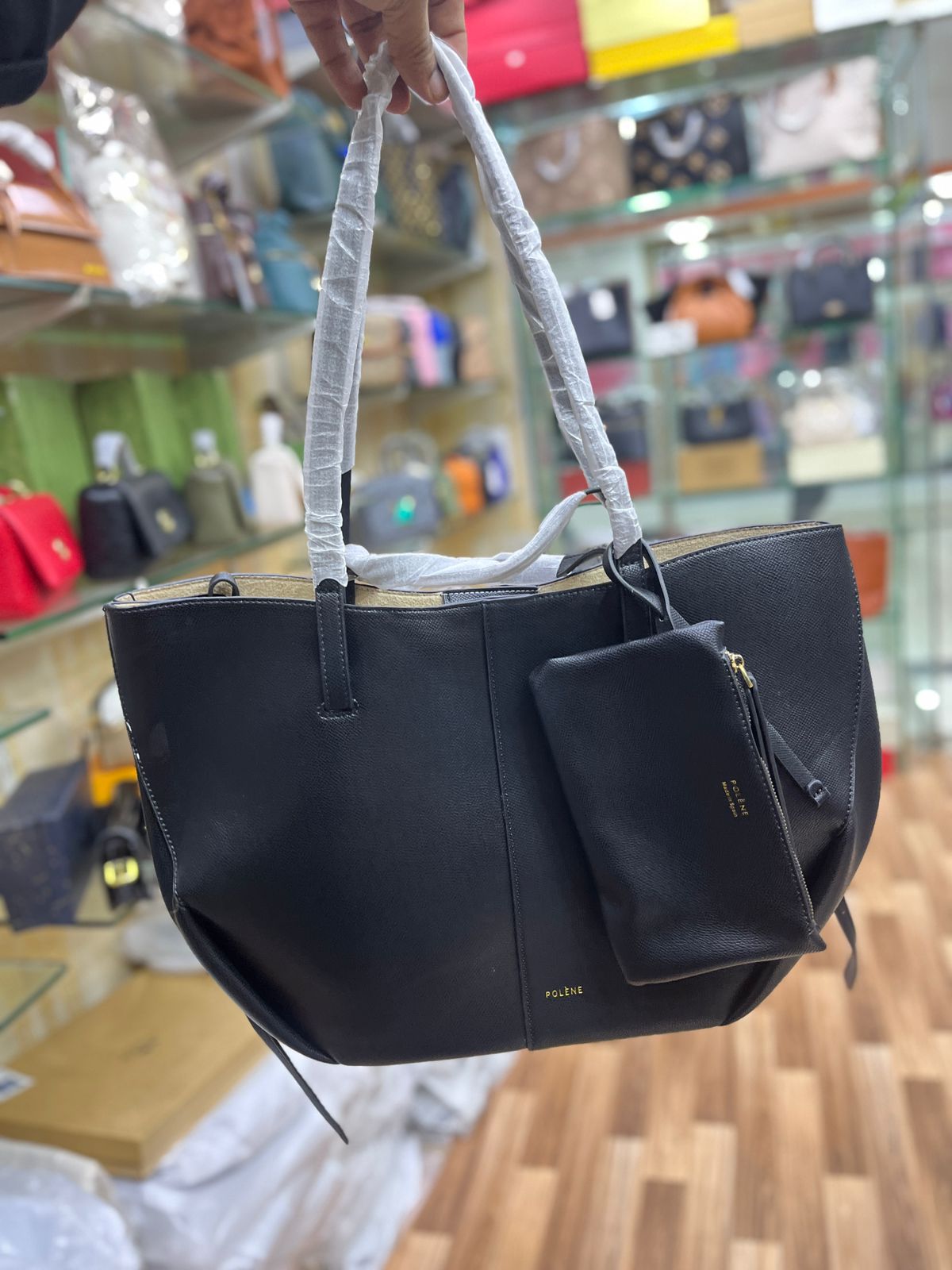 Polene Cyme Shoulder Bag (Black)