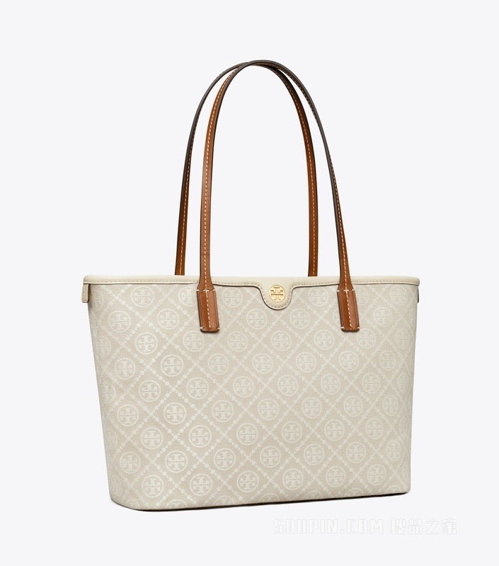 Tory Burch T Monogram Tote Bag in White