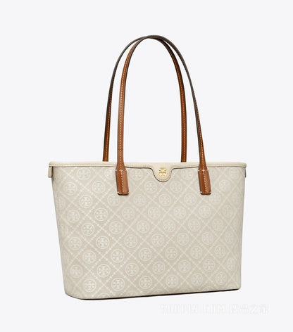 Tory Burch T Monogram Tote Bag in White