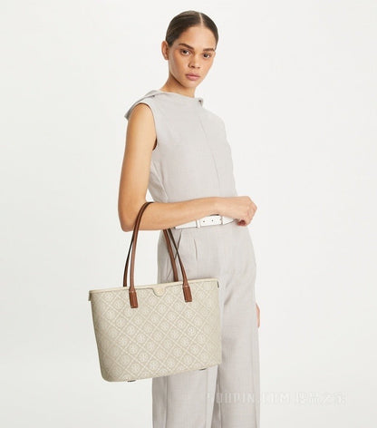 Tory Burch T Monogram Tote Bag in White