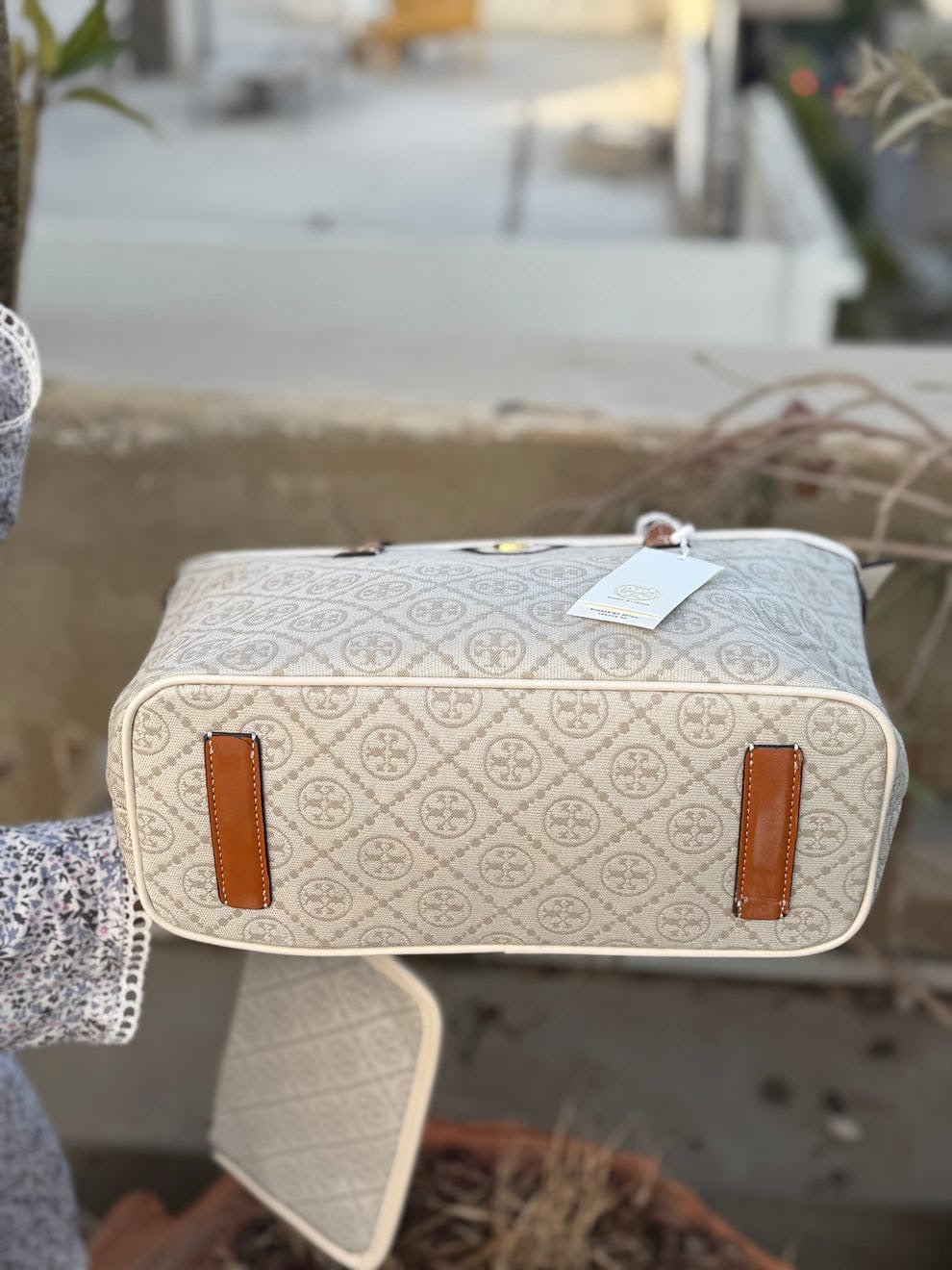 Tory Burch T Monogram Tote Bag in White