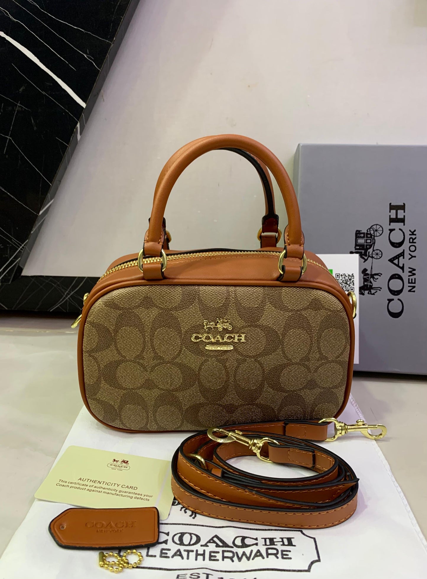Coach Satchel Crossbody Bag in Bronze Signature Canvas