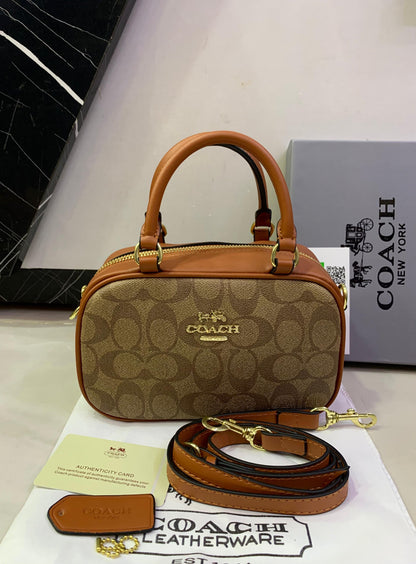 Coach Satchel Crossbody Bag in Bronze Signature Canvas
