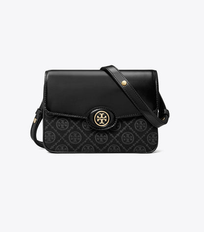 Tory Burch Robinson T Monogram Convertible Shoulder Bag in Black
