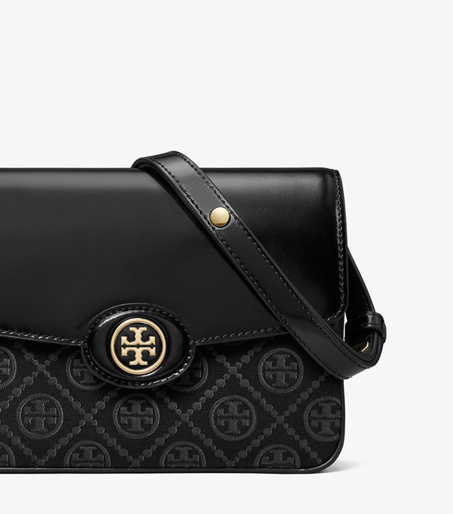 Tory Burch Robinson T Monogram Convertible Shoulder Bag in Black