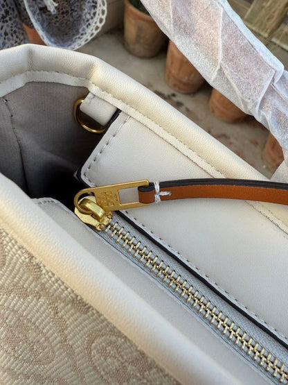 Tory Burch T Monogram Tote Bag in White