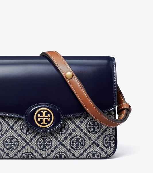 Tory Burch Robinson T Monogram Convertible Shoulder Bag in Blue