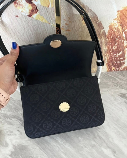 Tory Burch Robinson T Monogram Convertible Shoulder Bag in Black