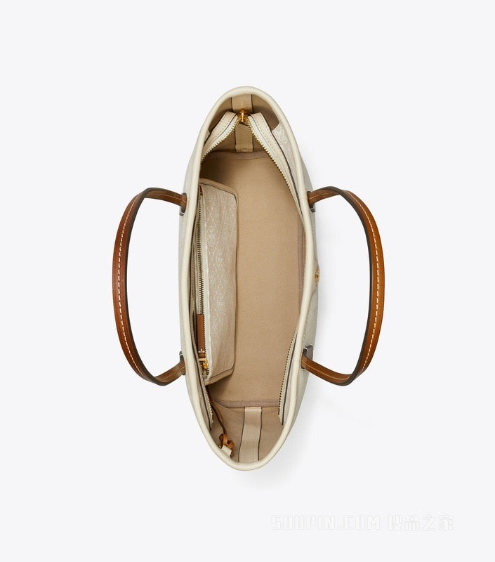 Tory Burch T Monogram Tote Bag in White