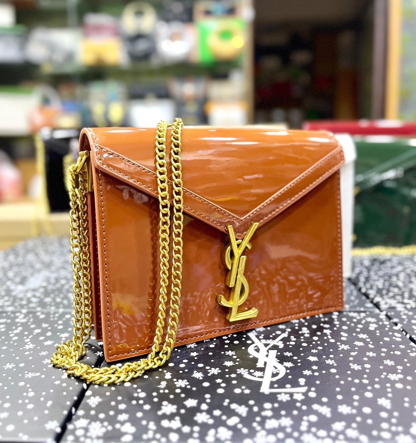 YSL Cassandra Medium Chain Shoulder Bag in Patent Leather