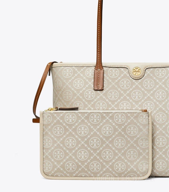 Tory Burch T Monogram Tote Bag in White