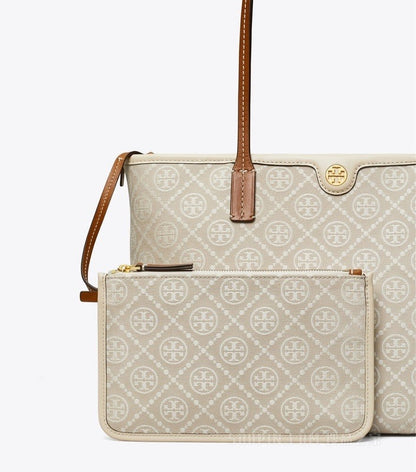 Tory Burch T Monogram Tote Bag in White