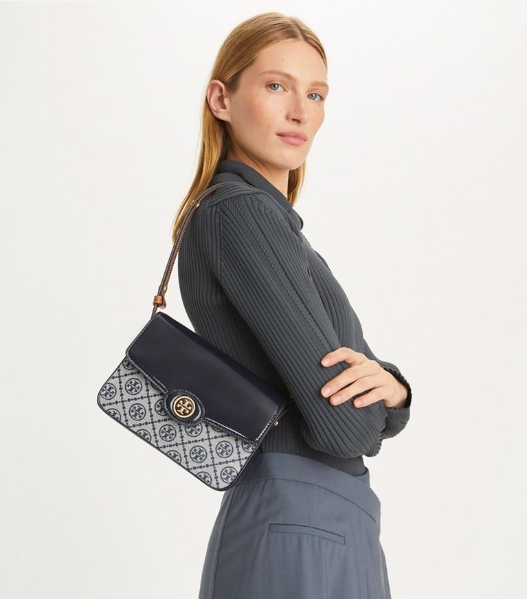 Tory Burch Robinson T Monogram Convertible Shoulder Bag in Blue