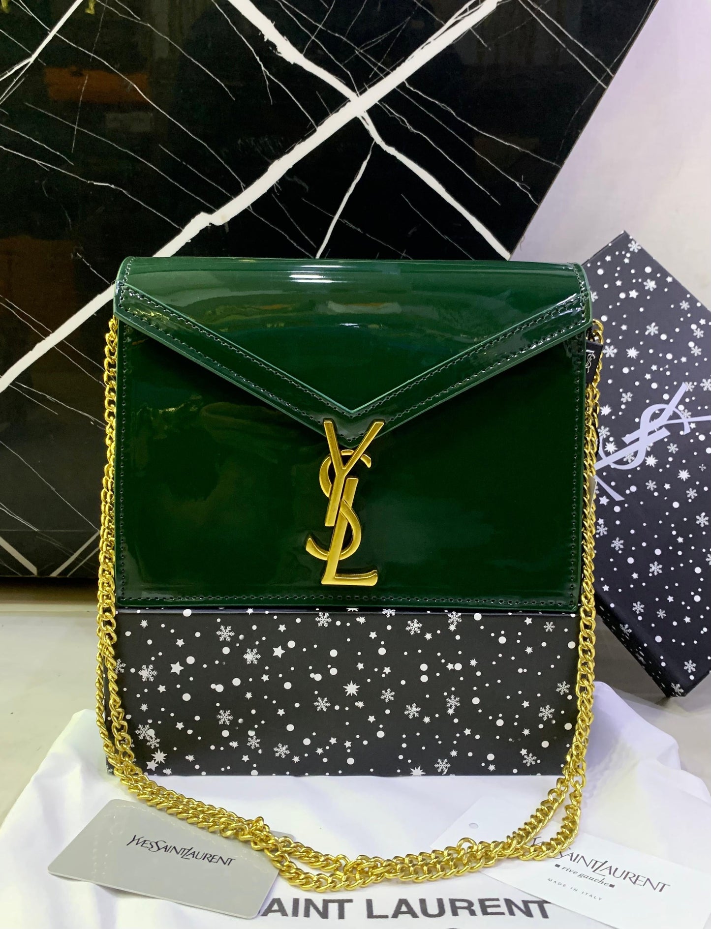 YSL Cassandra Medium Chain Shoulder Bag in Patent Leather