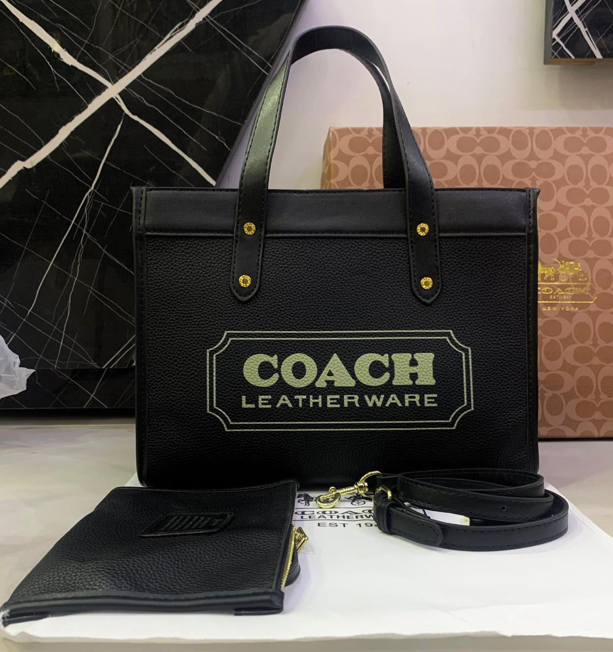 COACH Field Tote 30 in Black Leatherware