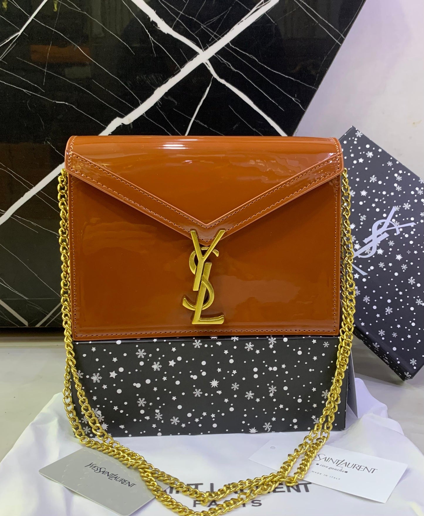 YSL Cassandra Medium Chain Shoulder Bag in Patent Leather