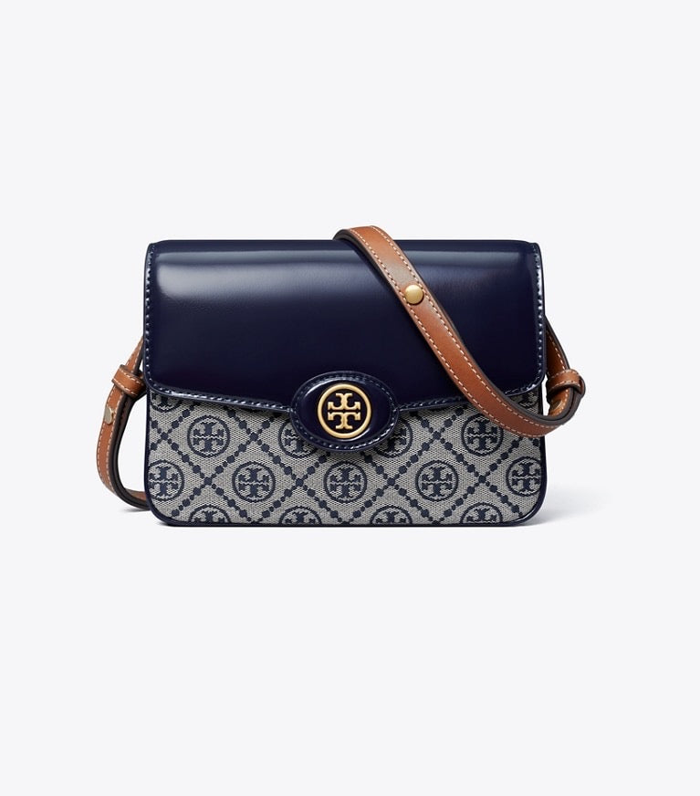 Tory Burch Robinson T Monogram Convertible Shoulder Bag in Blue