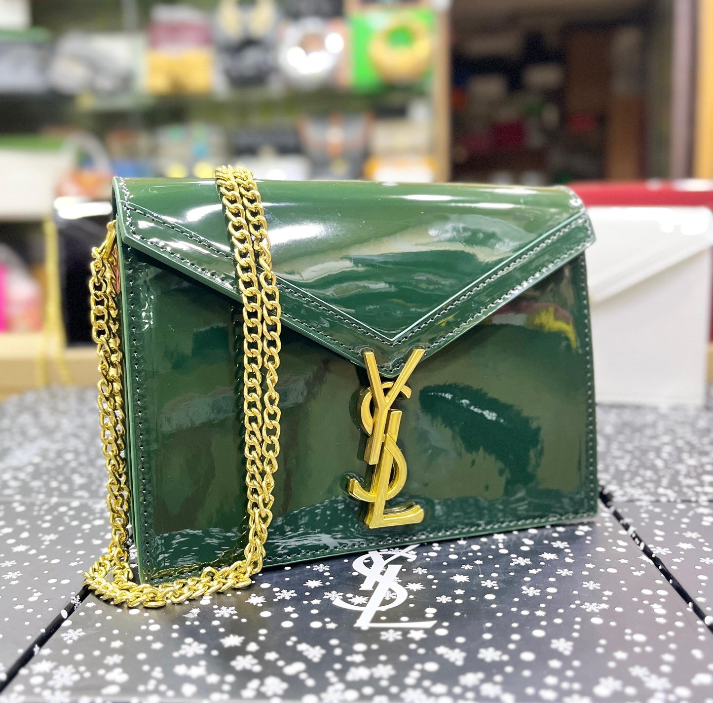 YSL Cassandra Medium Chain Shoulder Bag in Patent Leather