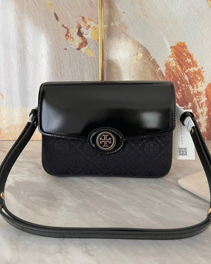 Tory Burch Robinson T Monogram Convertible Shoulder Bag in Black