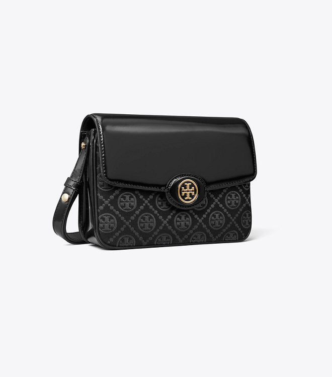 Tory Burch Robinson T Monogram Convertible Shoulder Bag in Black