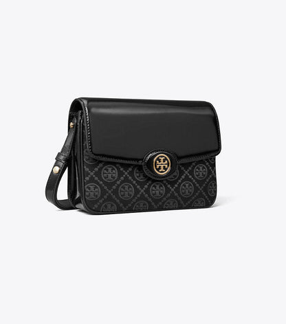 Tory Burch Robinson T Monogram Convertible Shoulder Bag in Black
