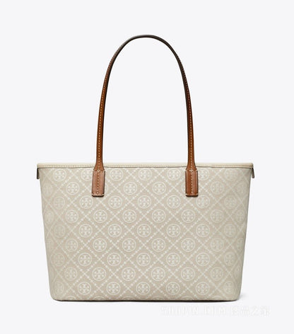 Tory Burch T Monogram Tote Bag in White
