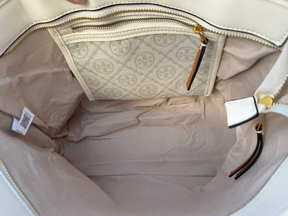 Tory Burch T Monogram Tote Bag in White
