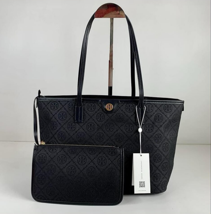 Tory Burch T Monogram Tote Bag (Black)