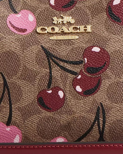 Coach Teri Shoulder Bag Brown Canvas Cherry Design